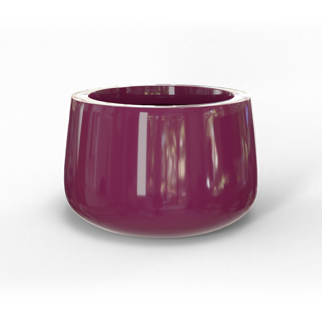Short hayden bowl fiberglass planter in Gloss Eggplant, studio render