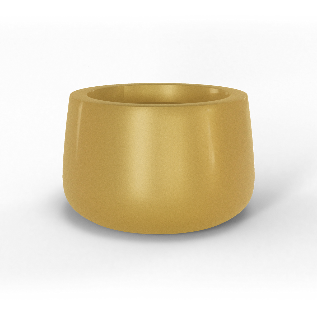 Short hayden bowl fiberglass planter in Gloss Metallic Gold, studio render