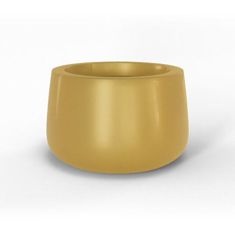 Short hayden bowl fiberglass planter in Gloss Metallic Gold, studio render