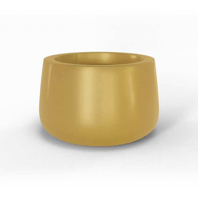 Short hayden bowl fiberglass planter in Gloss Metallic Gold, studio render