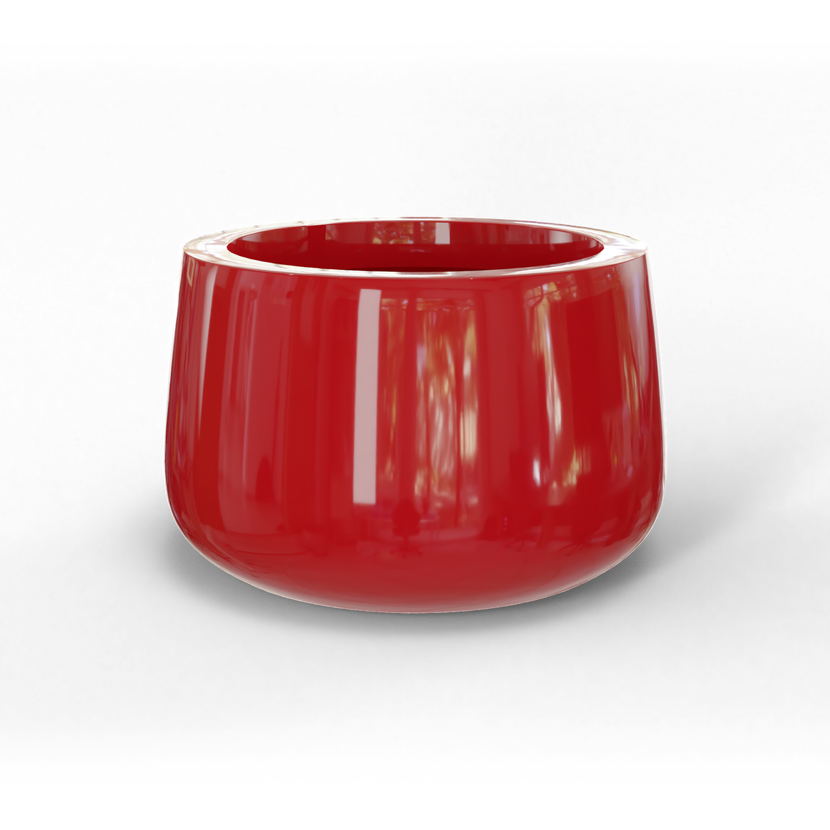 Short hayden bowl fiberglass planter in Gloss Red, studio render