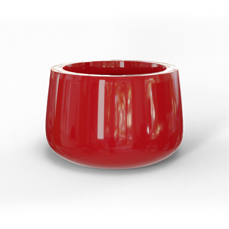 Short hayden bowl fiberglass planter in Gloss Red, studio render