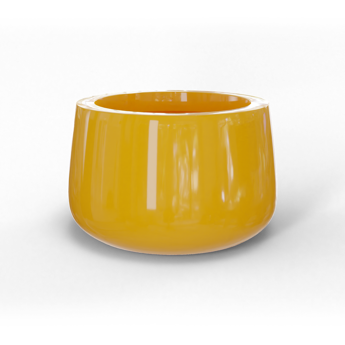 Short hayden bowl fiberglass planter in Gloss Saffron, studio render