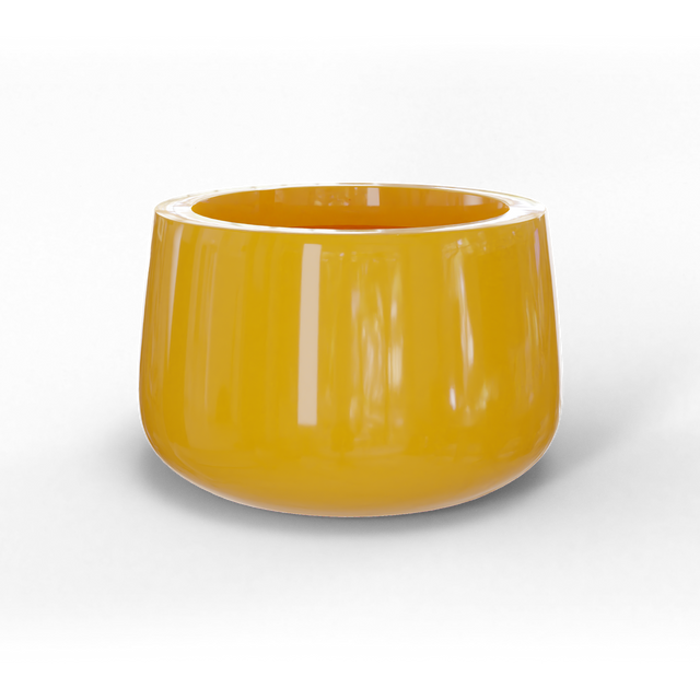 Short hayden bowl fiberglass planter in Gloss Saffron, studio render