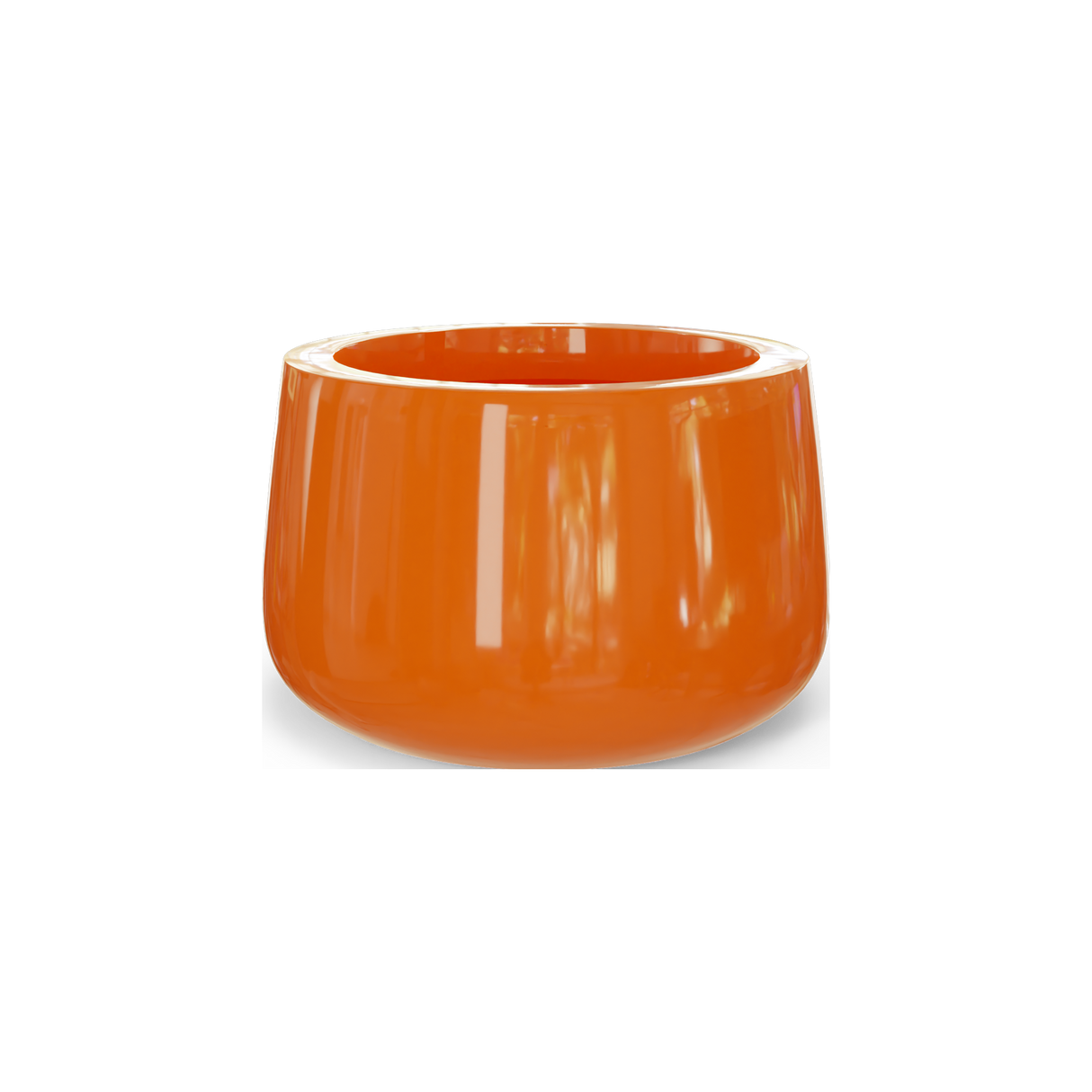 Short Hayden bowl fiberglass planter in Gloss Tangerine