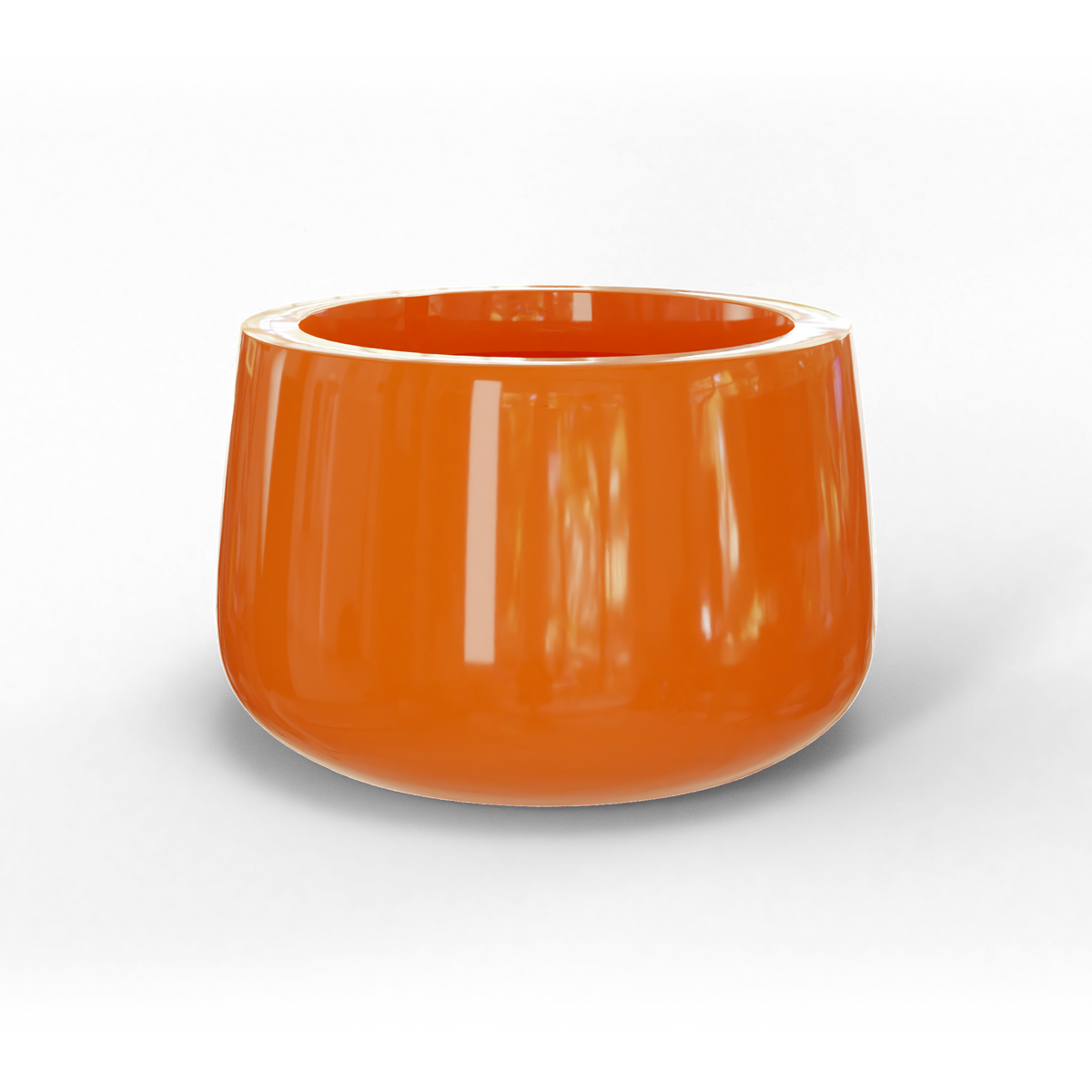 Short hayden bowl fiberglass planter in Gloss Tangerine, studio render