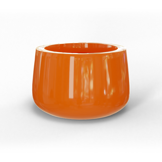Short hayden bowl fiberglass planter in Gloss Tangerine, studio render