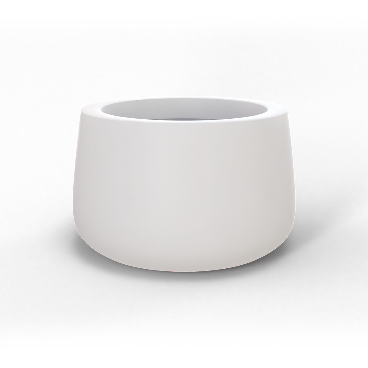 Short hayden bowl fiberglass planter in Matte Bright White, studio render