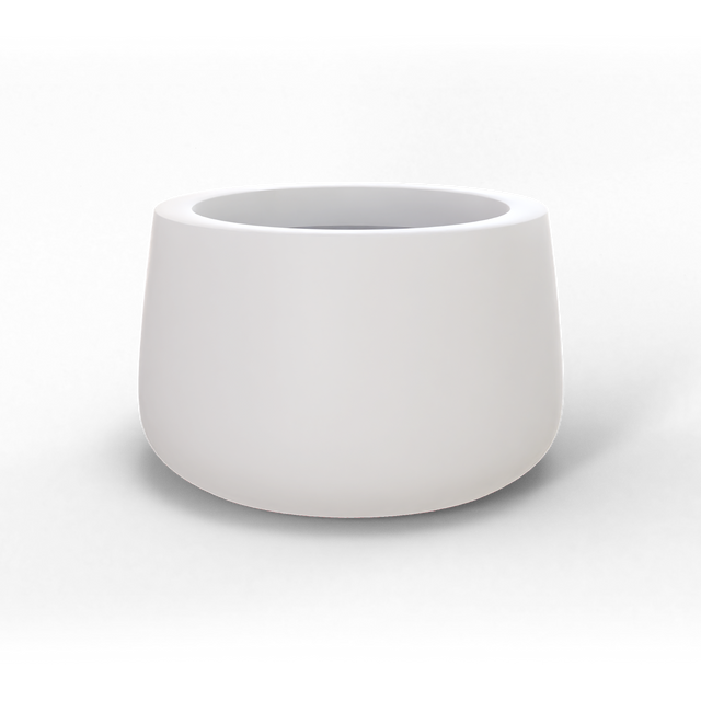 Short hayden bowl fiberglass planter in Matte Bright White, studio render