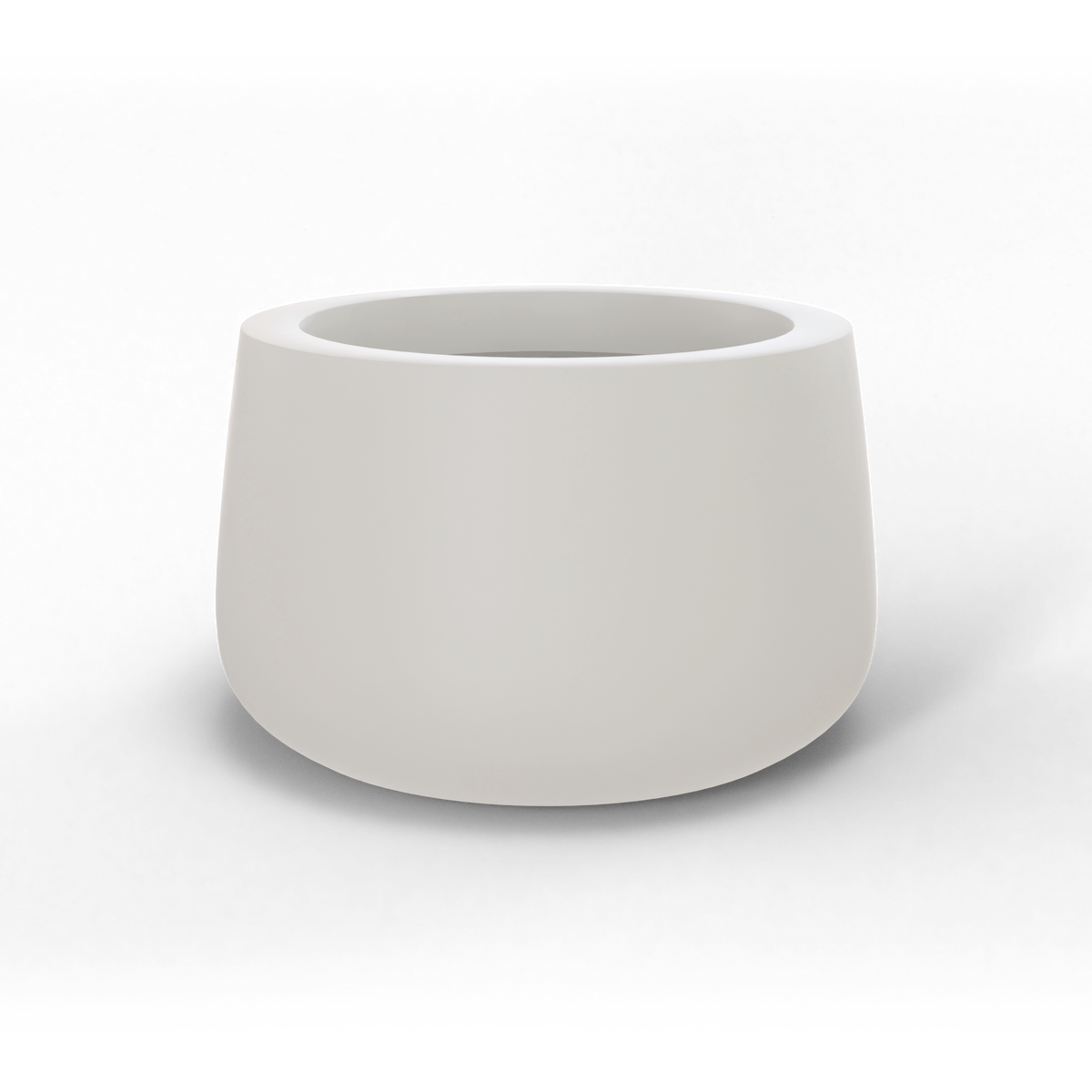 Short hayden bowl fiberglass planter in Matte Cement Grey, studio render