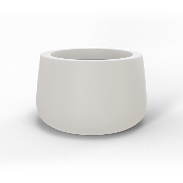 Short hayden bowl fiberglass planter in Matte Cement Grey, studio render