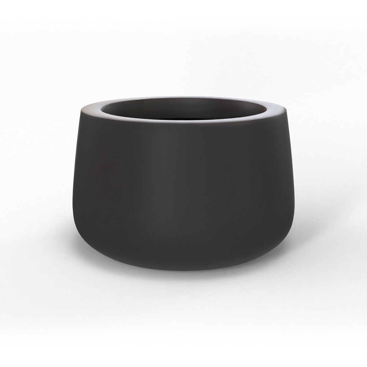 Short hayden bowl fiberglass planter in Matte Charcoal, studio render