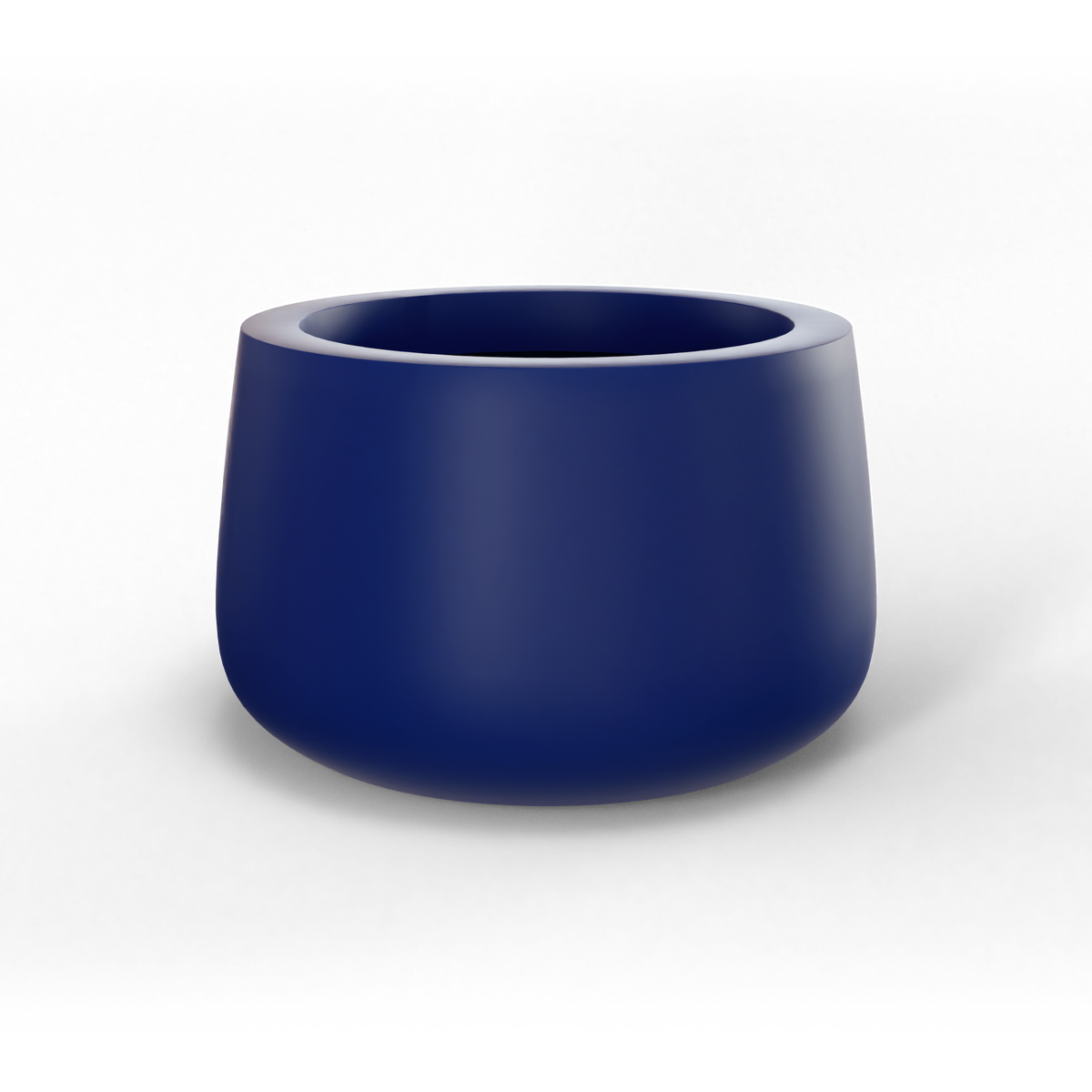 Short hayden bowl fiberglass planter in Matte Cobalt Blue, studio render
