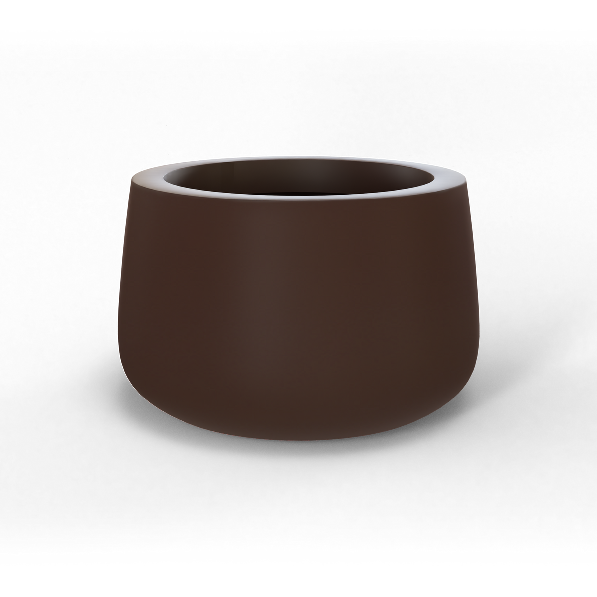 Short hayden bowl fiberglass planter in Matte Dark Brown, studio render