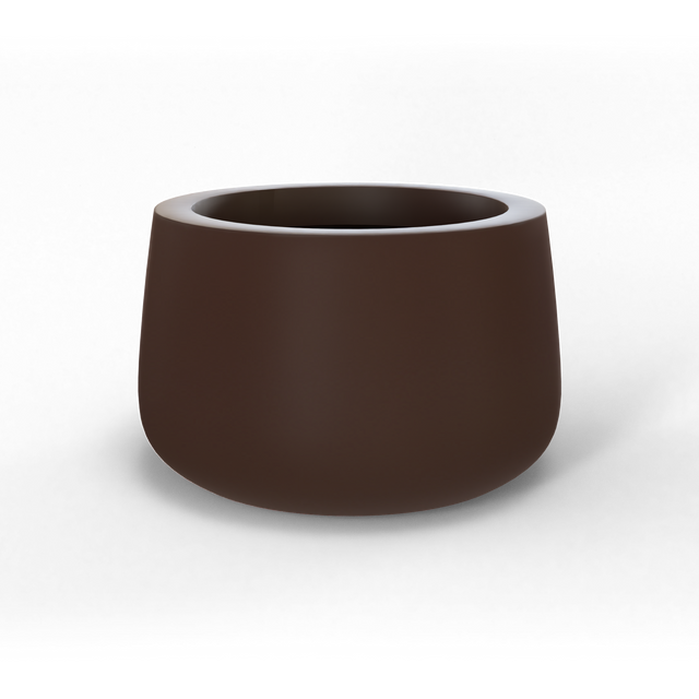 Short hayden bowl fiberglass planter in Matte Dark Brown, studio render