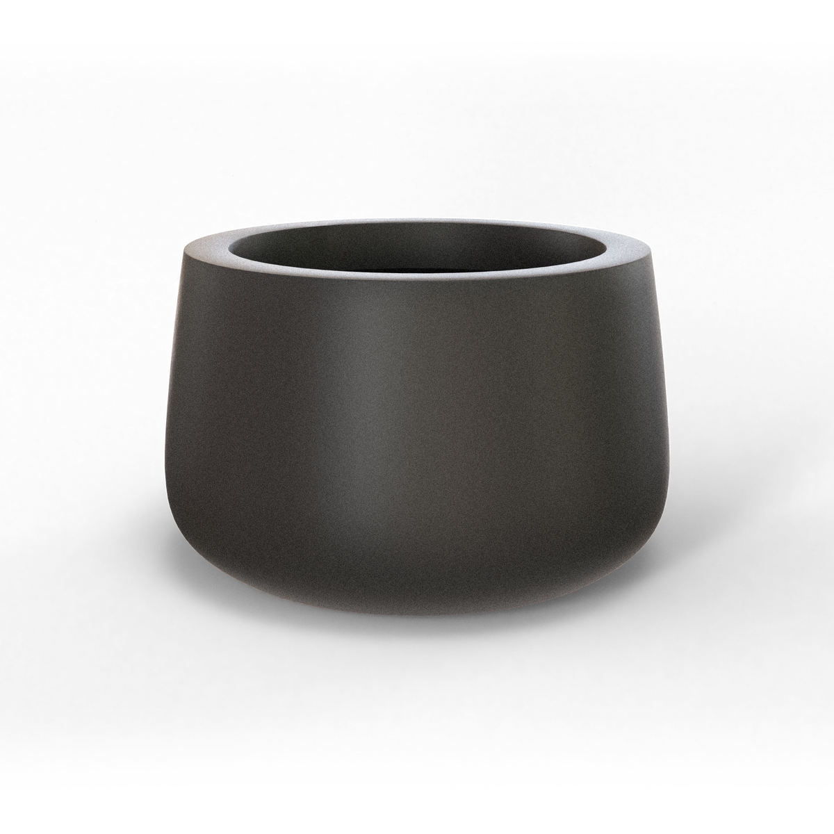 Short hayden bowl fiberglass planter in Matte Gunmetal, studio render