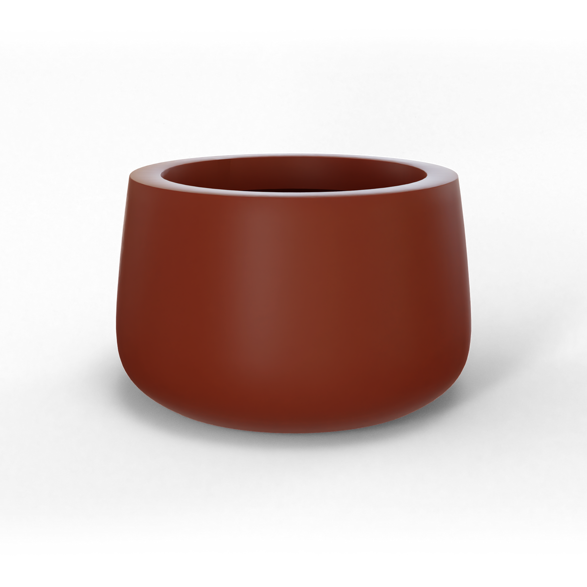 Short hayden bowl fiberglass planter in Matte Terra Cotta, studio render