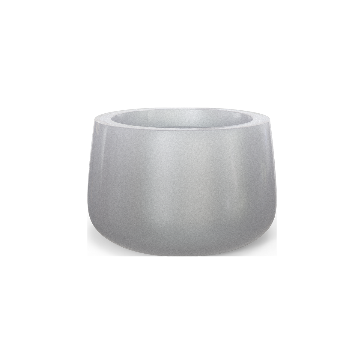 Short Hayden bowl fiberglass planter in Metallic Silver