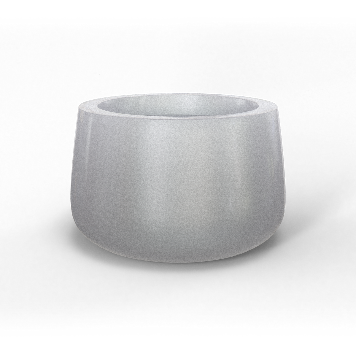 Short hayden bowl fiberglass planter in Metallic Silver, studio render