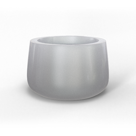 Short hayden bowl fiberglass planter in Metallic Silver, studio render