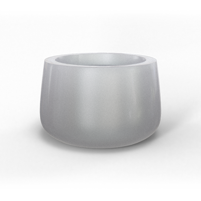 Short hayden bowl fiberglass planter in Metallic Silver, studio render