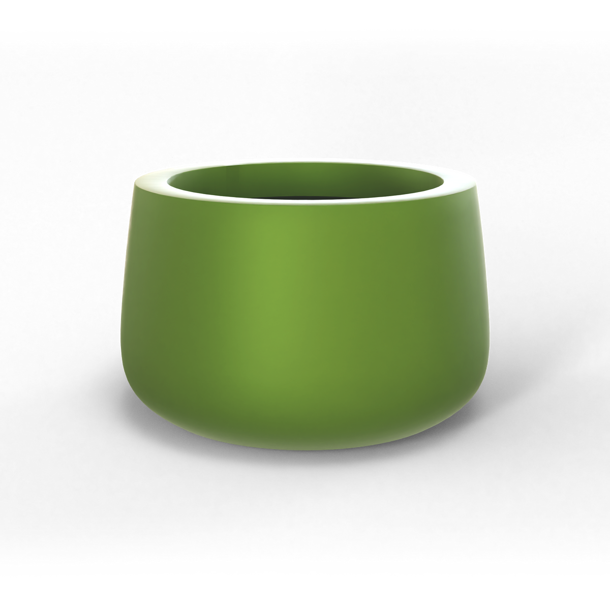 Short hayden bowl fiberglass planter in Satin Green, studio render