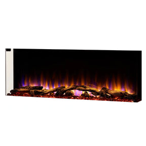 SimpliFire Scion Trinity electric fireplace with realistic 3-sided flames and glowing embers in a sleek linear design