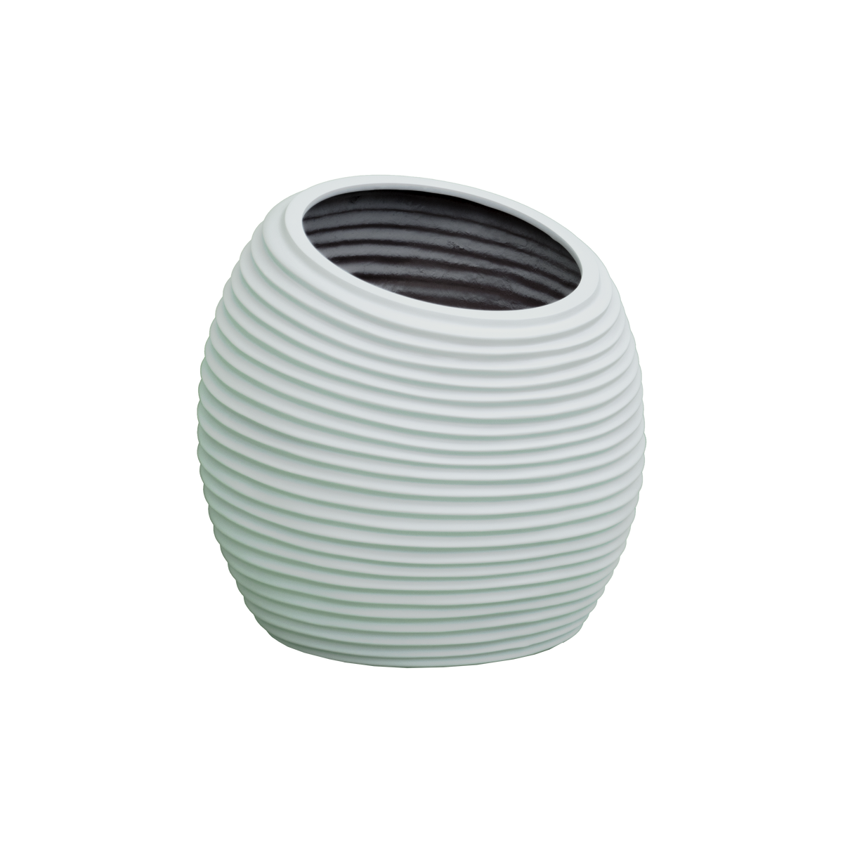 Spiral round fiberglass planter in Gloss Bright White, D 26 in × 26 in, studio render