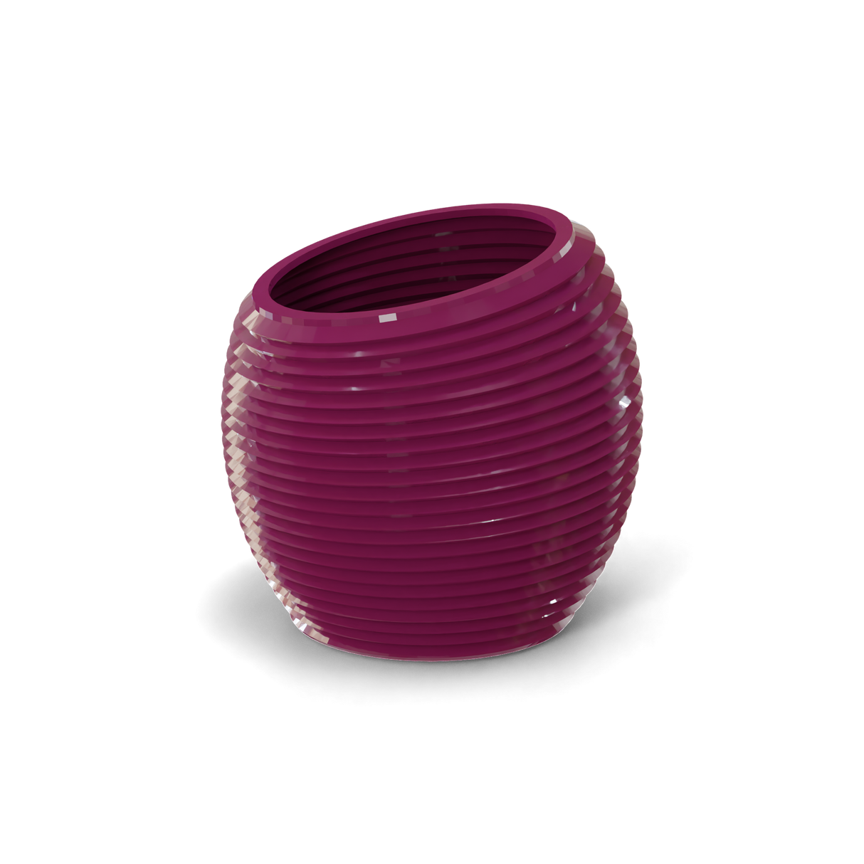 Spiral round fiberglass planter in Gloss Eggplant