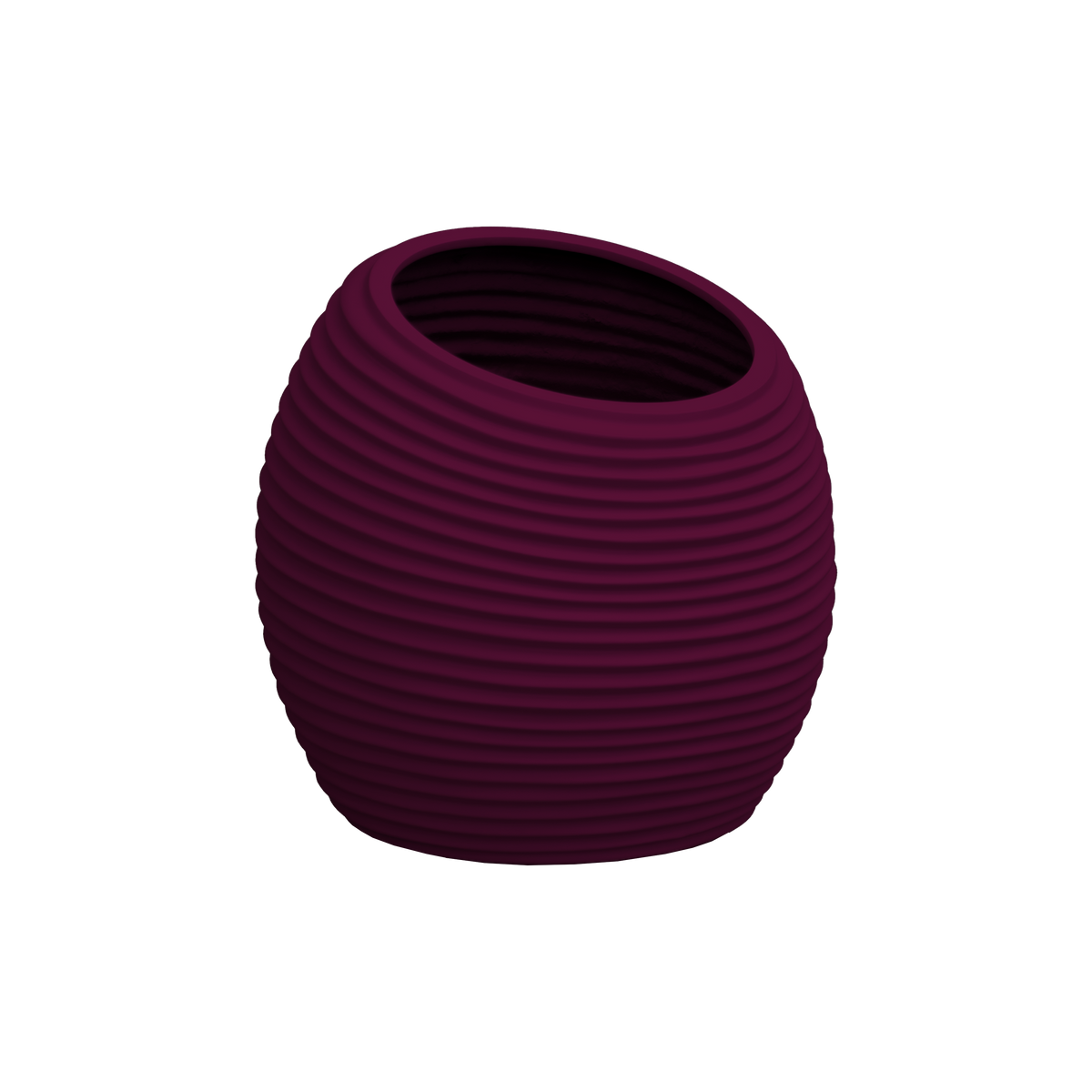 Spiral round fiberglass planter in Gloss Eggplant, D 26 in × 26 in, studio render
