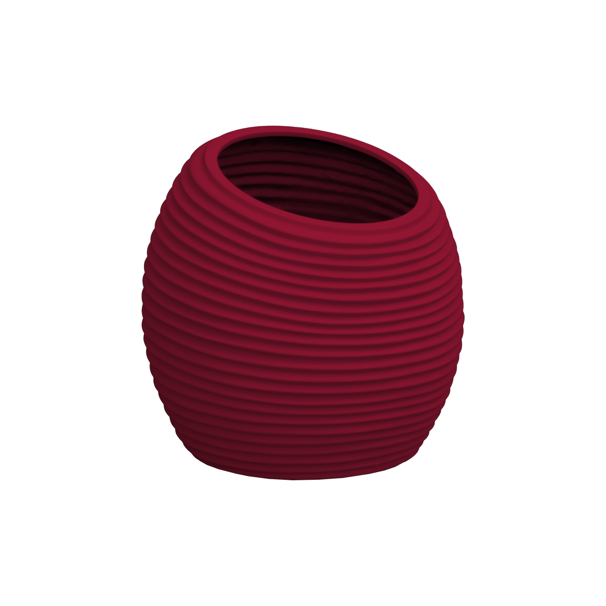 Spiral round fiberglass planter in Gloss Red, D 26 in × 26 in, studio render