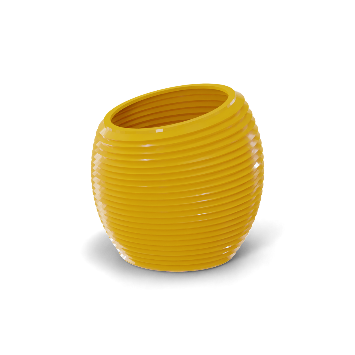 Spiral round fiberglass planter in Gloss Saffron