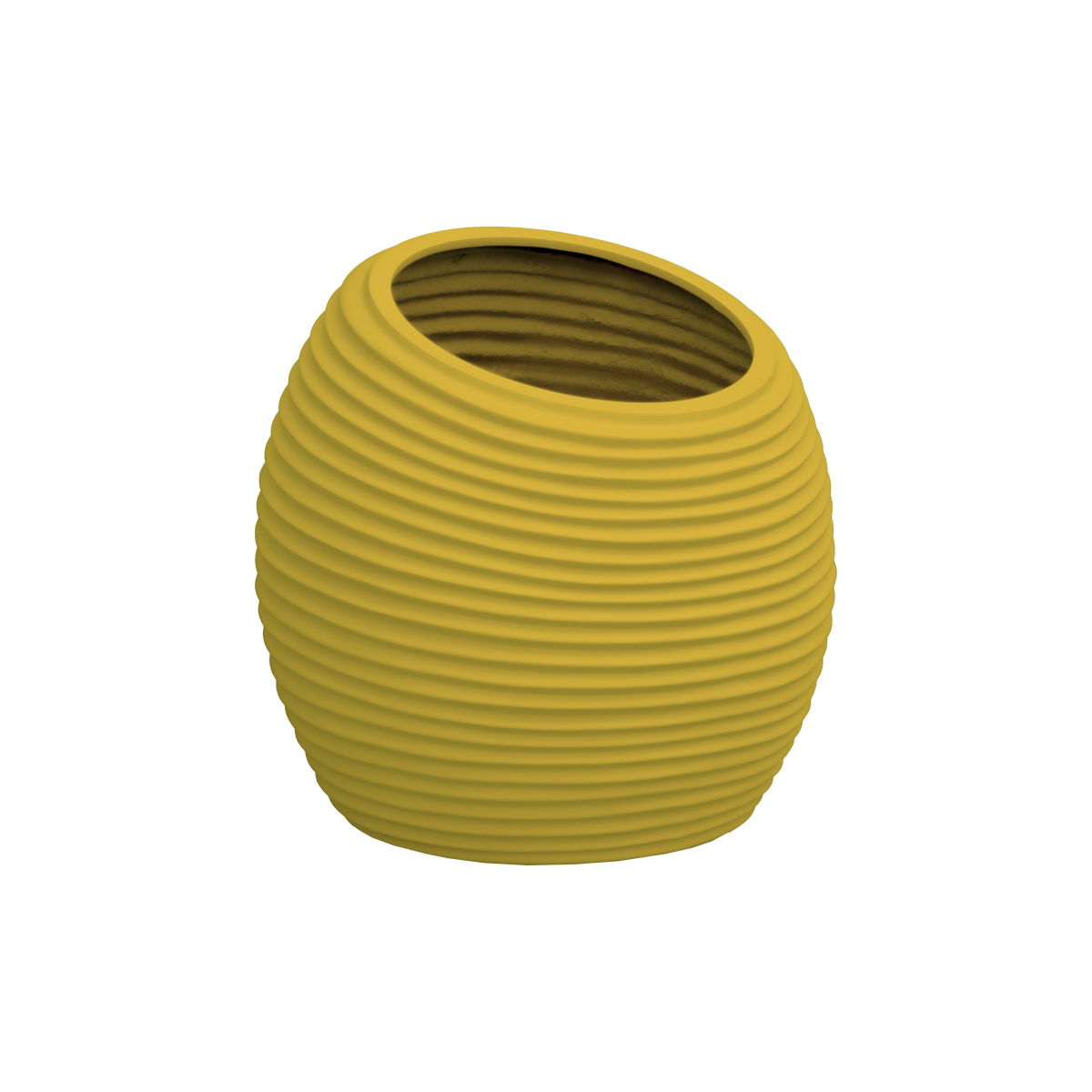 Spiral round fiberglass planter in Gloss Saffron, D 26 in × 26 in, studio render