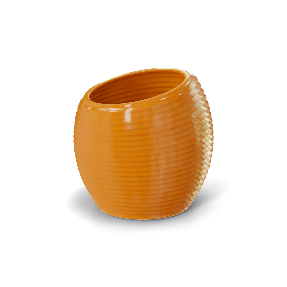 Spiral round fiberglass planter in Gloss Tangerine