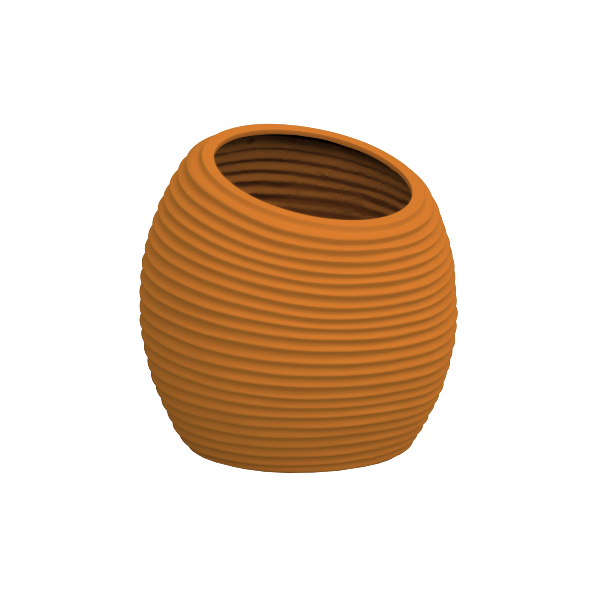 Spiral round fiberglass planter in Gloss Tangerine, D 26 in × 26 in, studio render