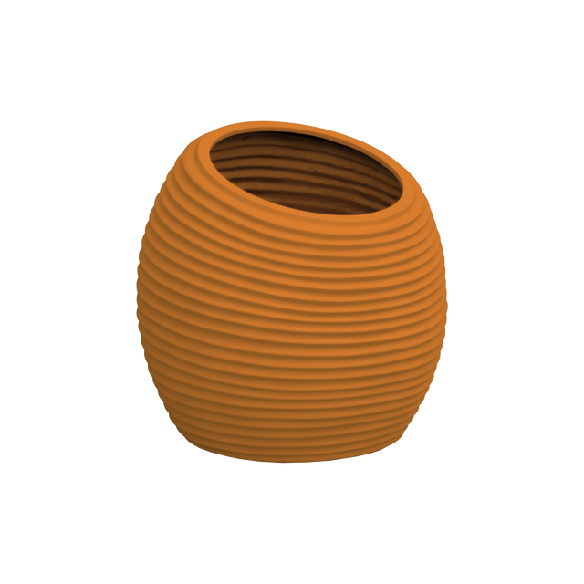 Spiral round fiberglass planter in Gloss Tangerine, D 26 in × 26 in, studio render