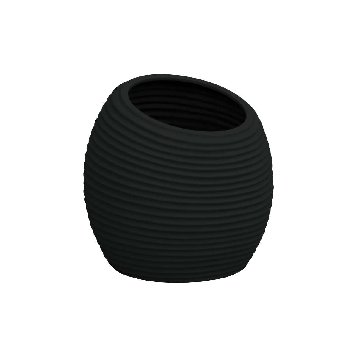 Spiral round fiberglass planter in Matte Black, D 26 in × 26 in, studio render