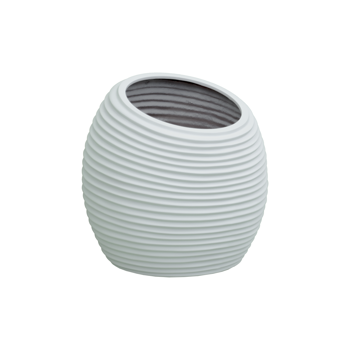 Spiral round fiberglass planter in Matte Bright White, D 26 in × 26 in, studio render