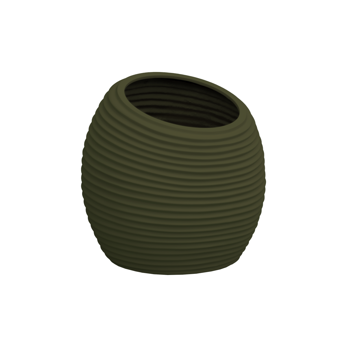 Spiral round fiberglass planter in Matte Bronze, D 26 in × 26 in, studio render