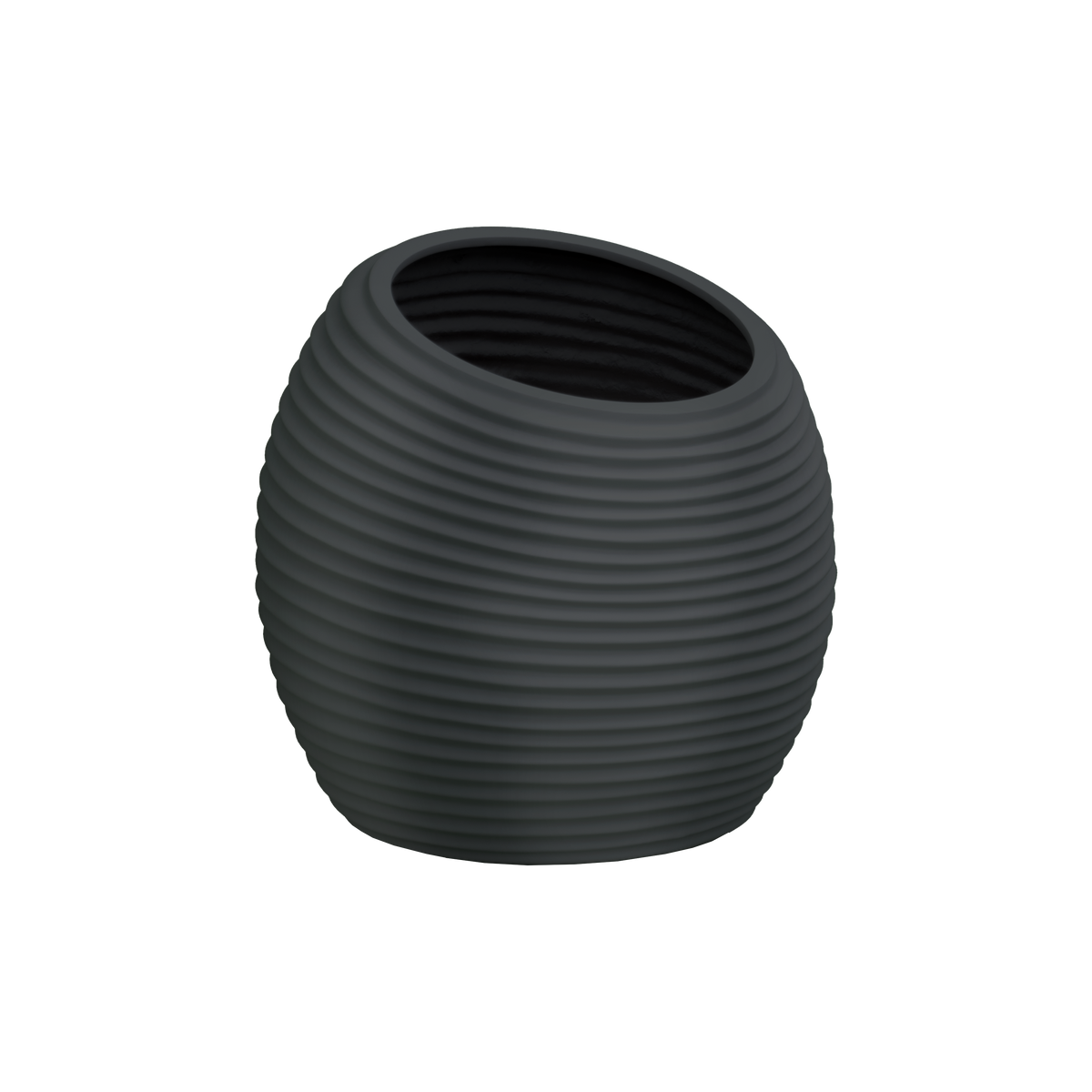 Spiral round fiberglass planter in Matte Charcoal, D 26 in × 26 in, studio render
