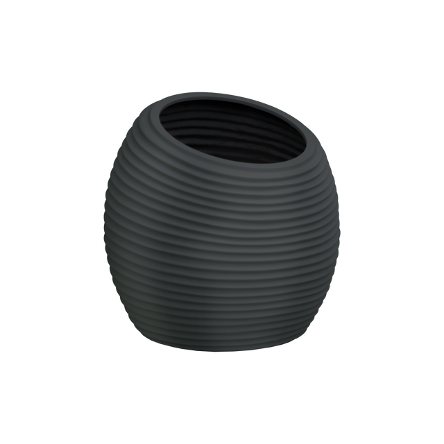Spiral round fiberglass planter in Matte Charcoal, D 26 in × 26 in, studio render