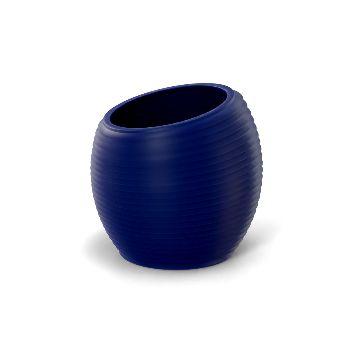 Spiral round fiberglass planter in Matte Cobalt Blue