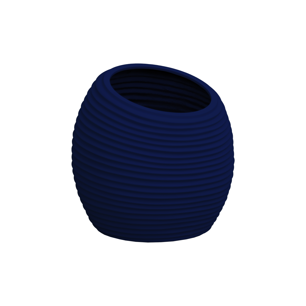 Spiral round fiberglass planter in Matte Cobalt Blue, D 26 in × 26 in, studio render