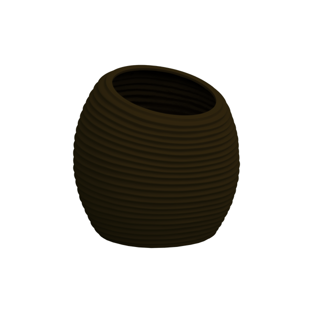 Spiral round fiberglass planter in Matte Dark Brown, D 26 in × 26 in, studio render
