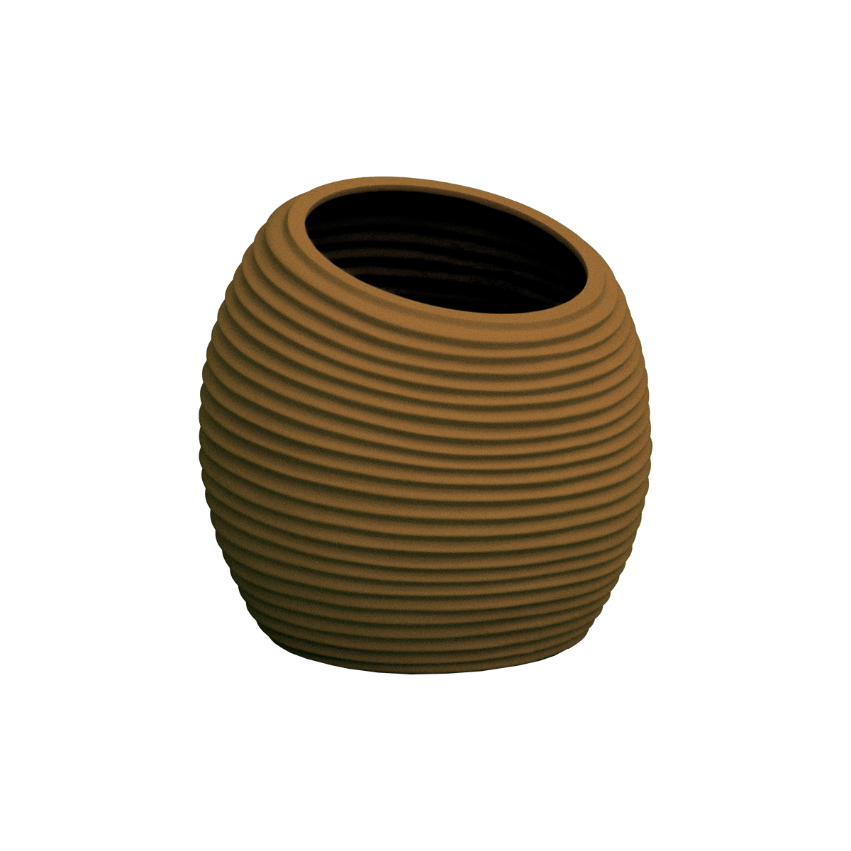 Spiral round fiberglass planter in Metallic Bronze, D 26 in × 26 in, studio render