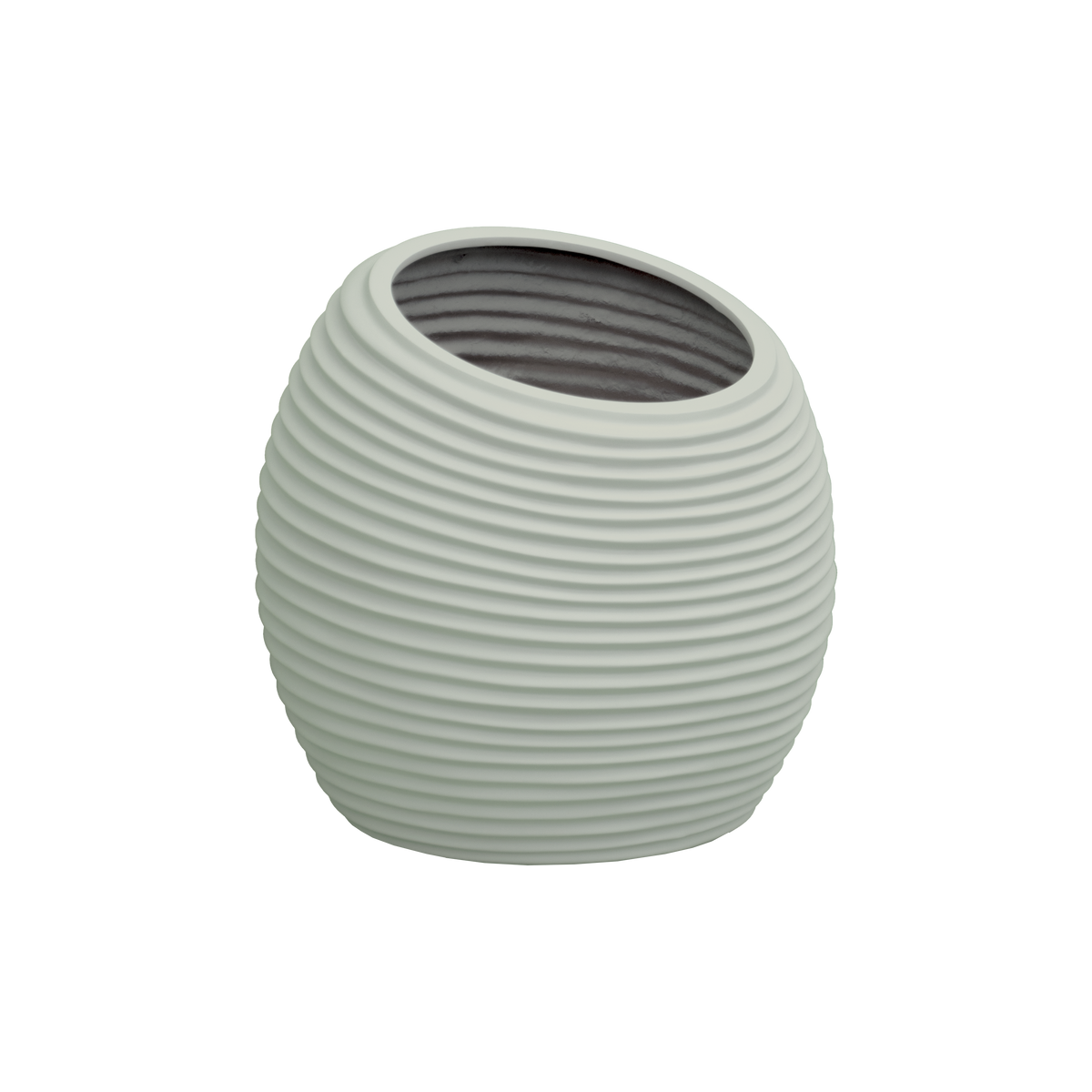 Spiral round fiberglass planter in Satin Beige, D 26 in × 26 in, studio render
