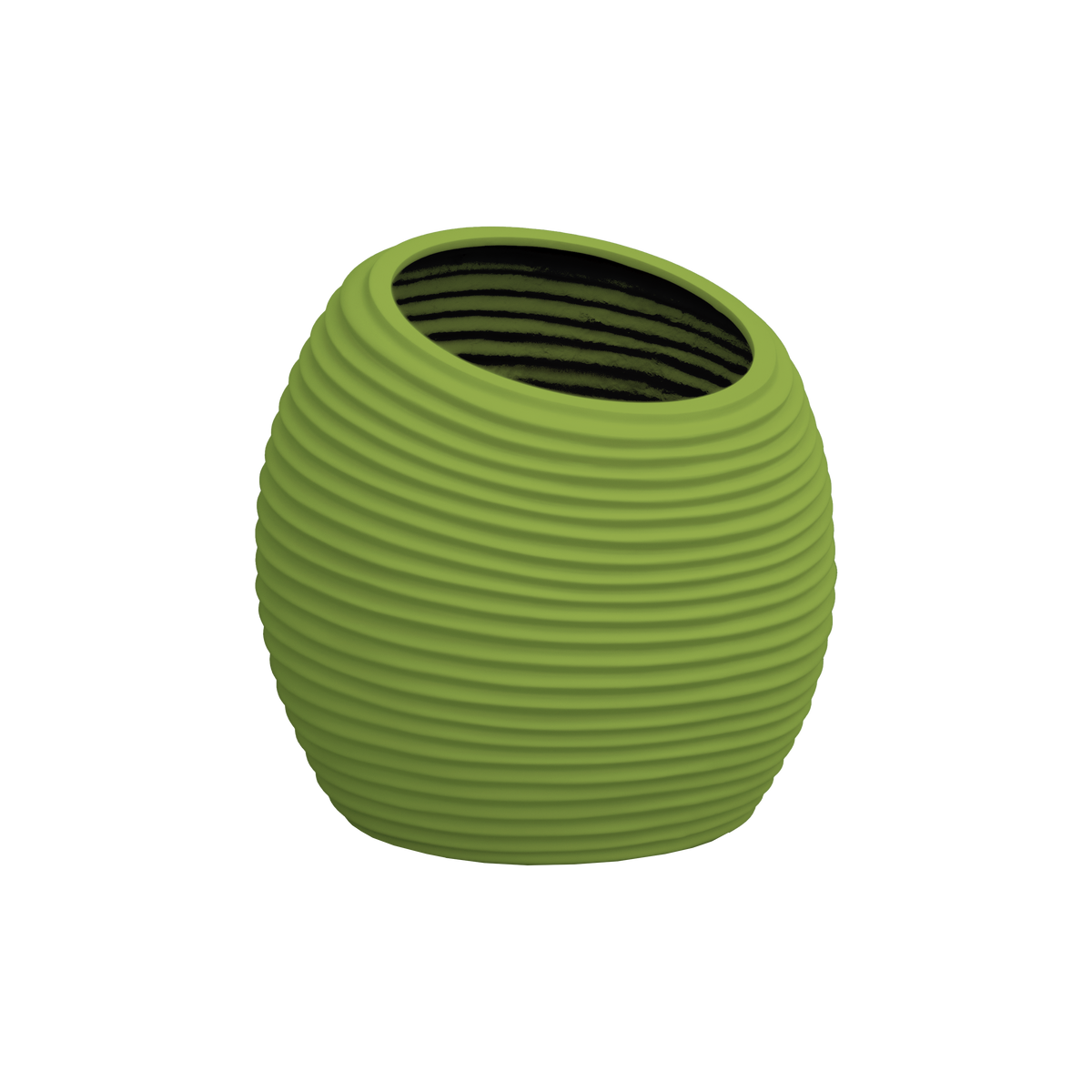 Spiral round fiberglass planter in Satin Green, D 26 in × 26 in, studio render