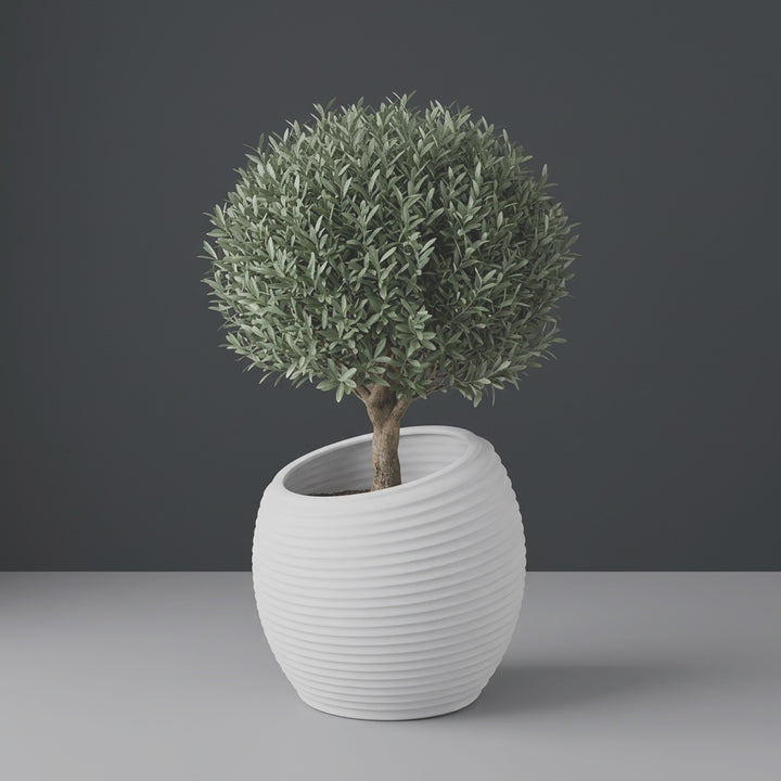 Spiral Round fiberglass planter by Jay Scotts, studio photo