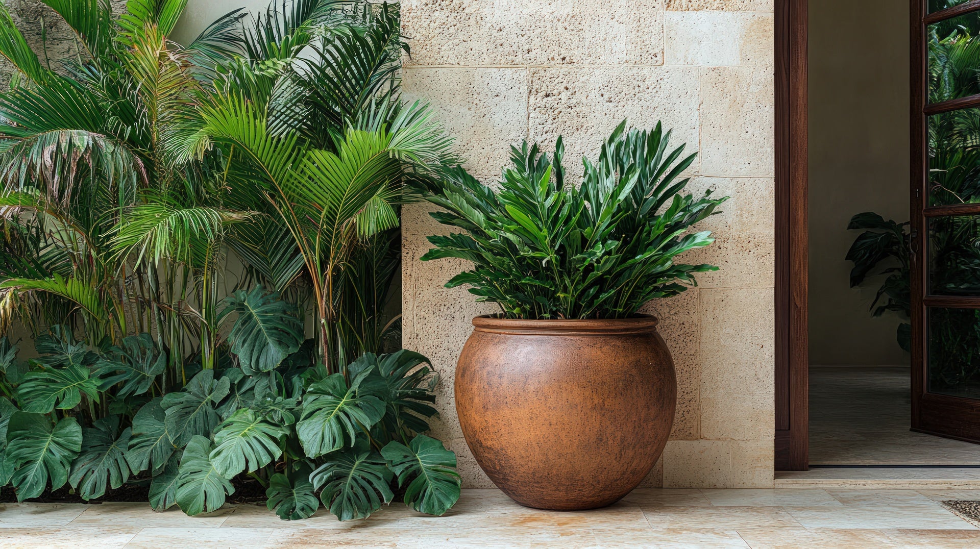 A premium planter in a sunlit outdoor setting