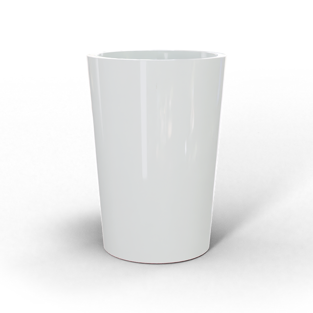 Tegel round tapered fiberglass planter in Gloss Bright White, studio render